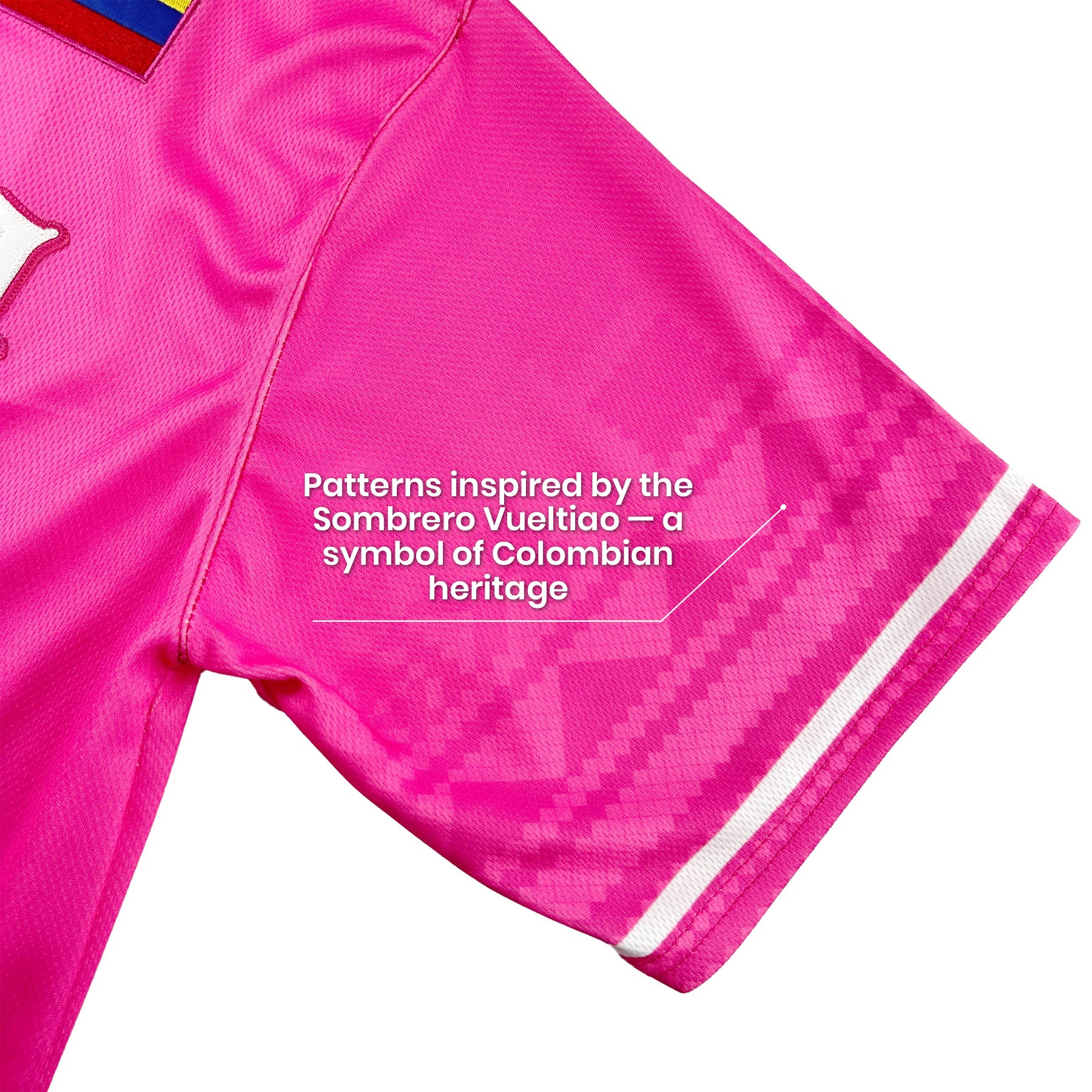 Colombia Heritage Custom Pink Baseball Jersey Closeup Sleeves