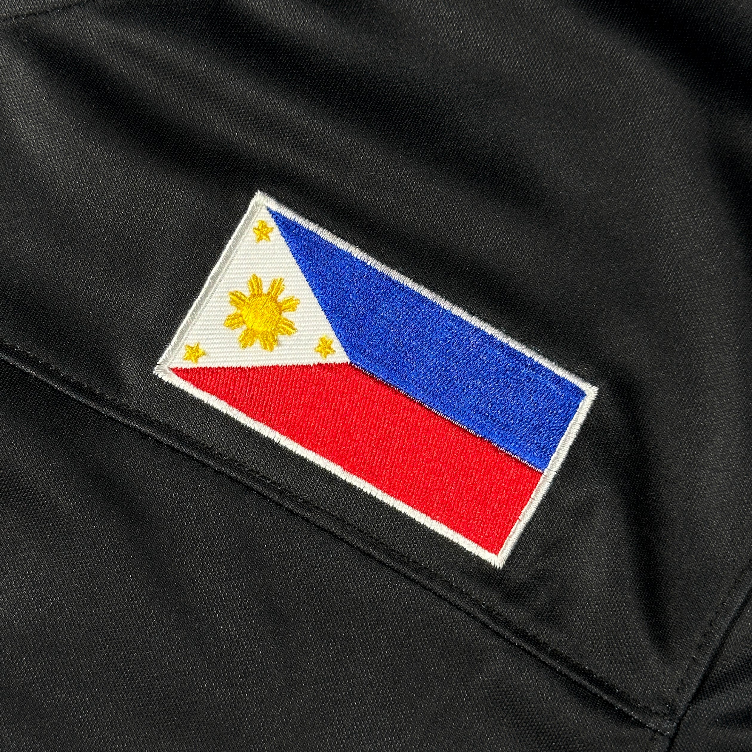 Philippines Heritage Black Custom American Football Jersey Embroidered Closeup Flag