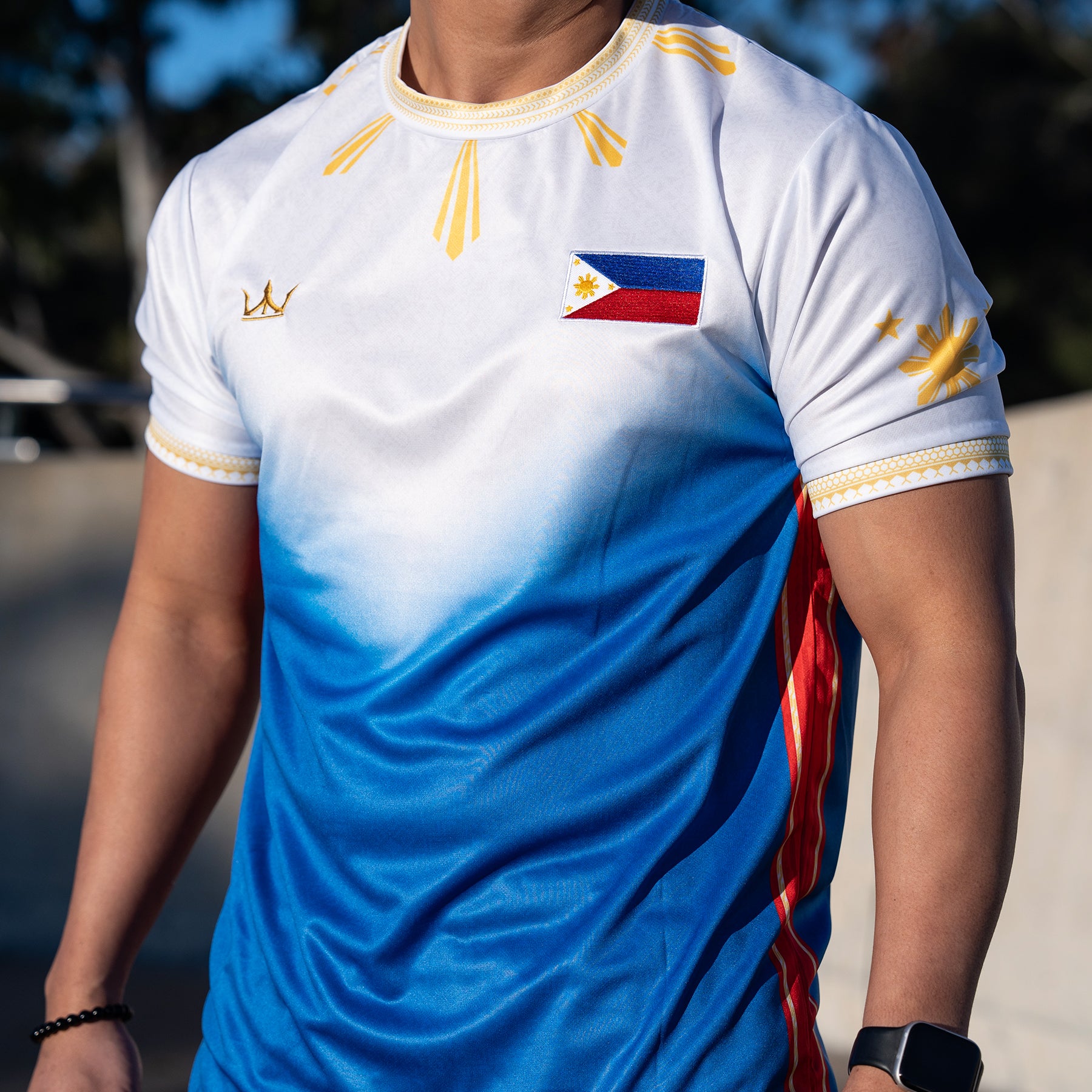 Philippines Heritage White Custom Football Jersey Closeup