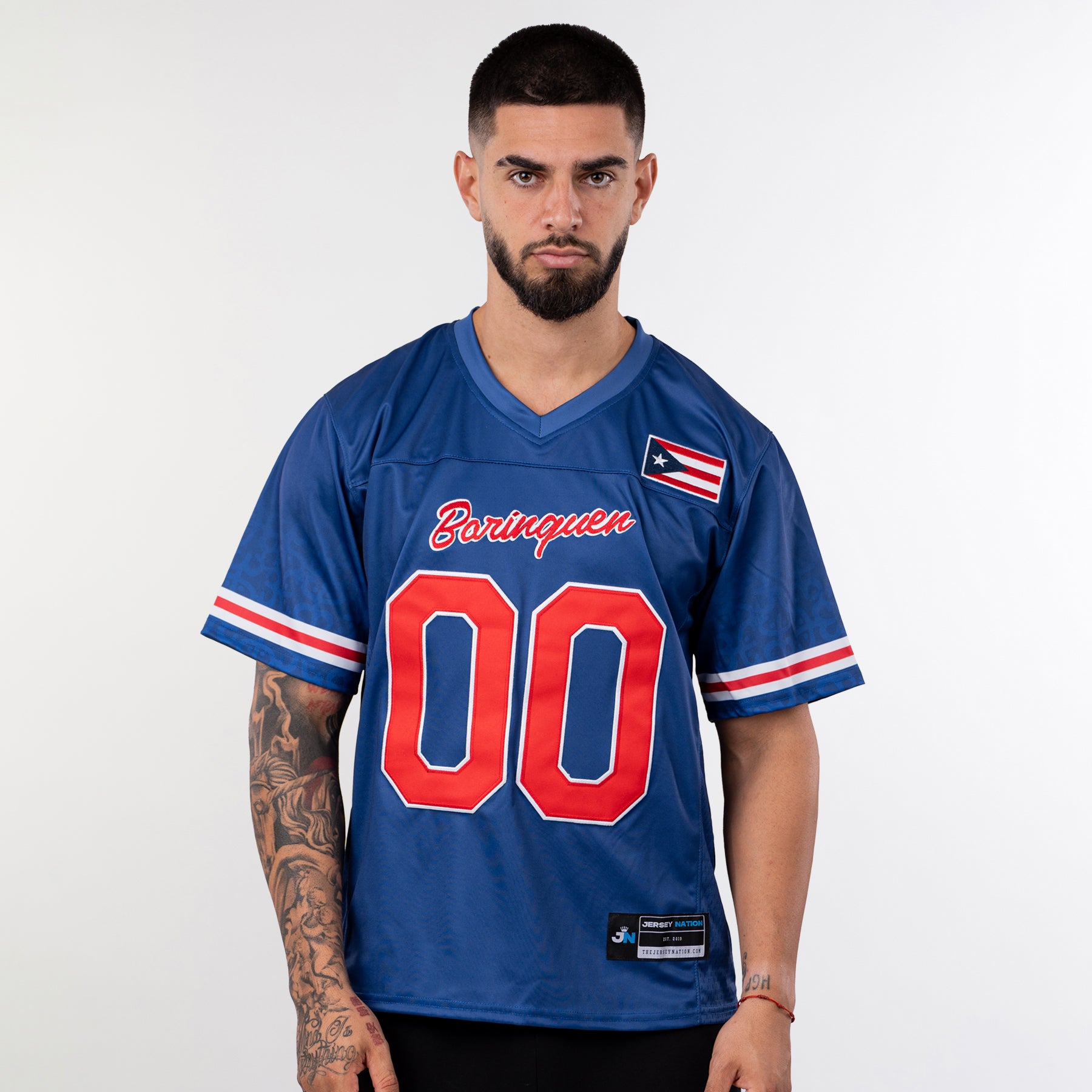 Puerto Rico Borinquen Heritage Custom American Football Navy Blue Jersey Model Front