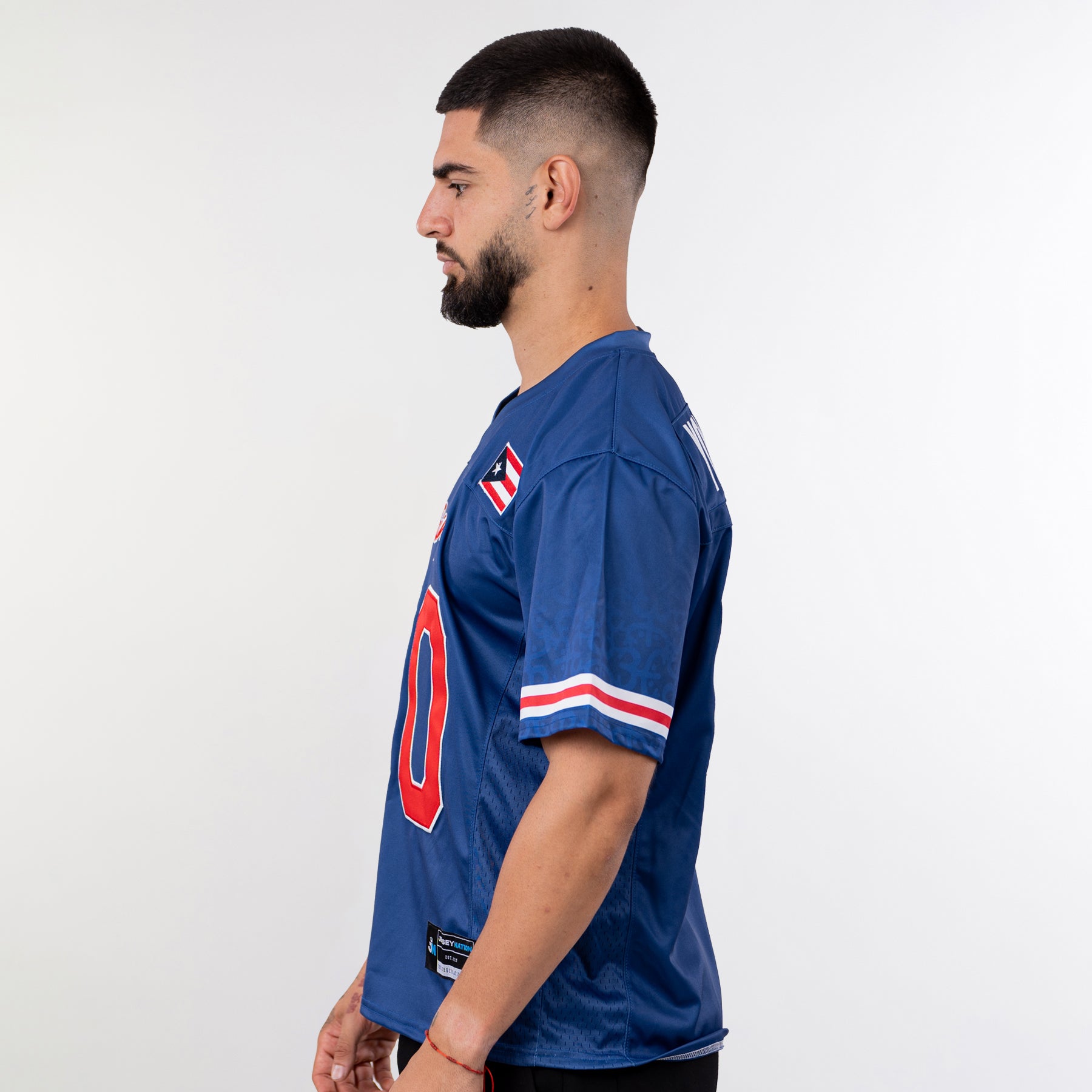 Puerto Rico Borinquen Heritage Custom American Football Navy Blue Jersey Model Side