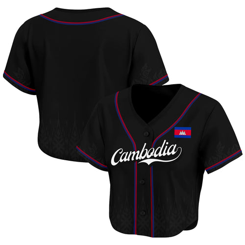 Cambodia Heritage Cropped Baseball Jersey Black