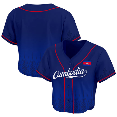 Cambodia Heritage Cropped Baseball Jersey Blue