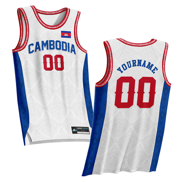 Cambodia White Custom Basketball Jersey