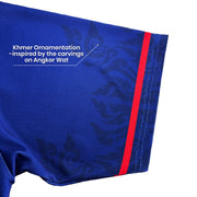 Cambodia Heritage Custom Blue Baseball Jersey Sleeves Closeup Khmer Angkor Wat 