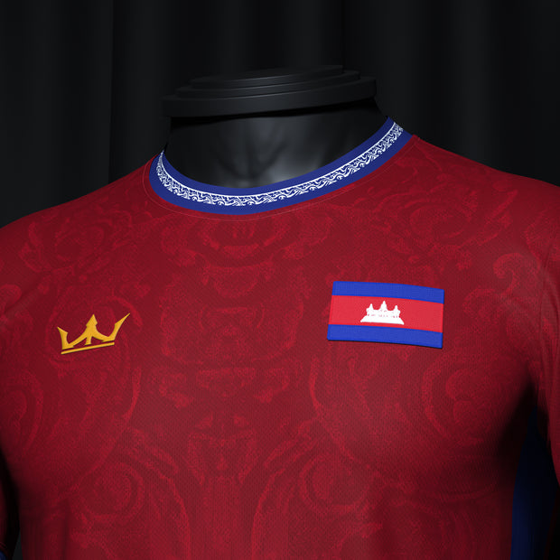 Cambodia Red Heritage Custom Football Jersey Closeup