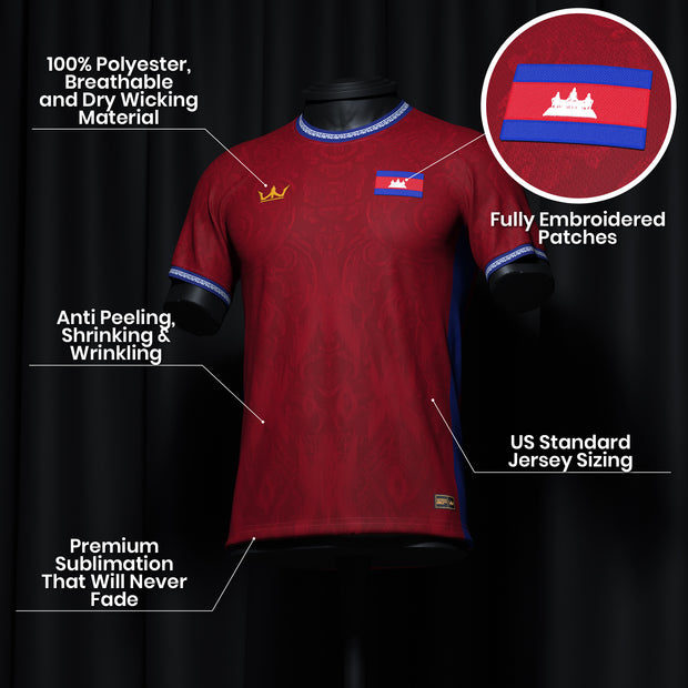 Cambodia Red Heritage Custom Football Jersey Details