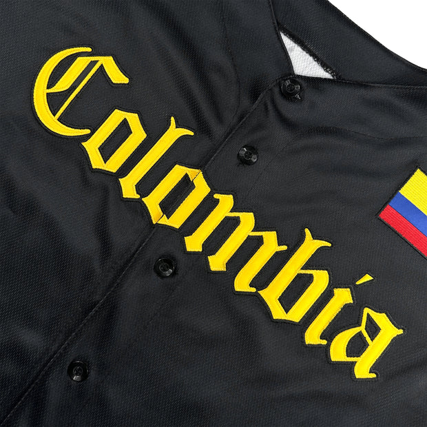 Colombia Heritage Custom Black Baseball Jersey Closeup Embroidered Front