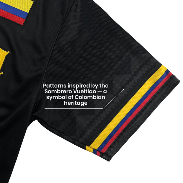 Colombia Heritage Custom Black Baseball Jersey Closeup Sleeves 