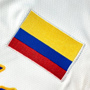Colombia Heritage Custom White Baseball Jersey Closeup Flag Stitched