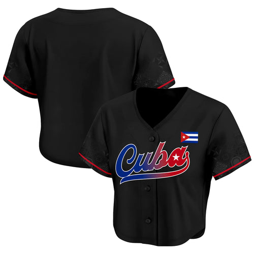 Cuba Heritage Cropped Baseball Jersey Black