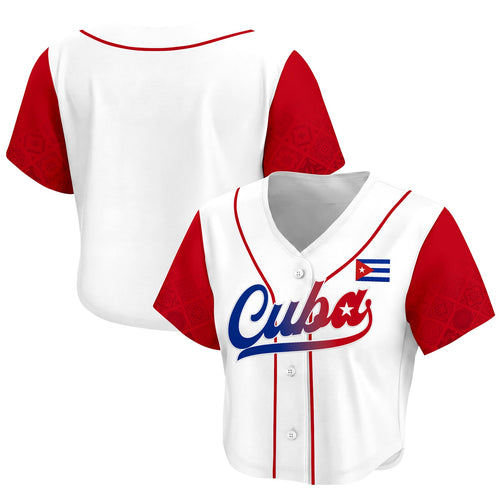 Cuba Heritage Cropped Baseball Jersey White