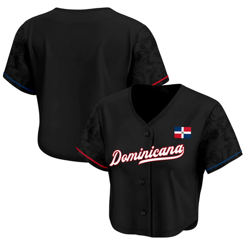 Dominican Republic Heritage Cropped Baseball Jersey Black