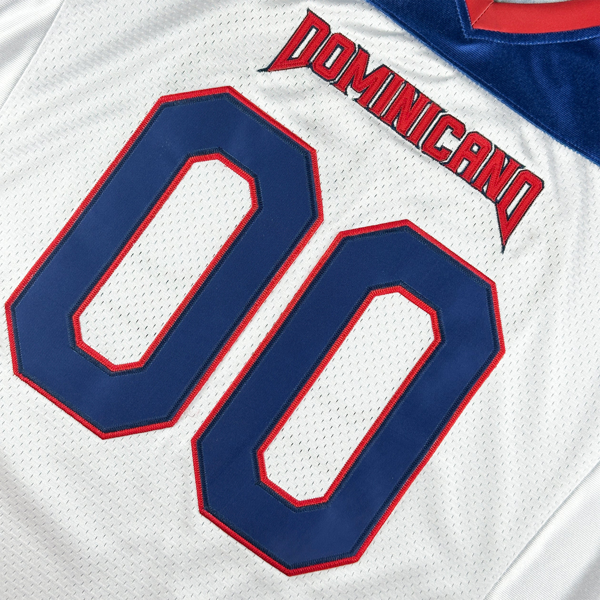 Dominican Republic Heritage Custom American Football Jersey White Blue Closeups