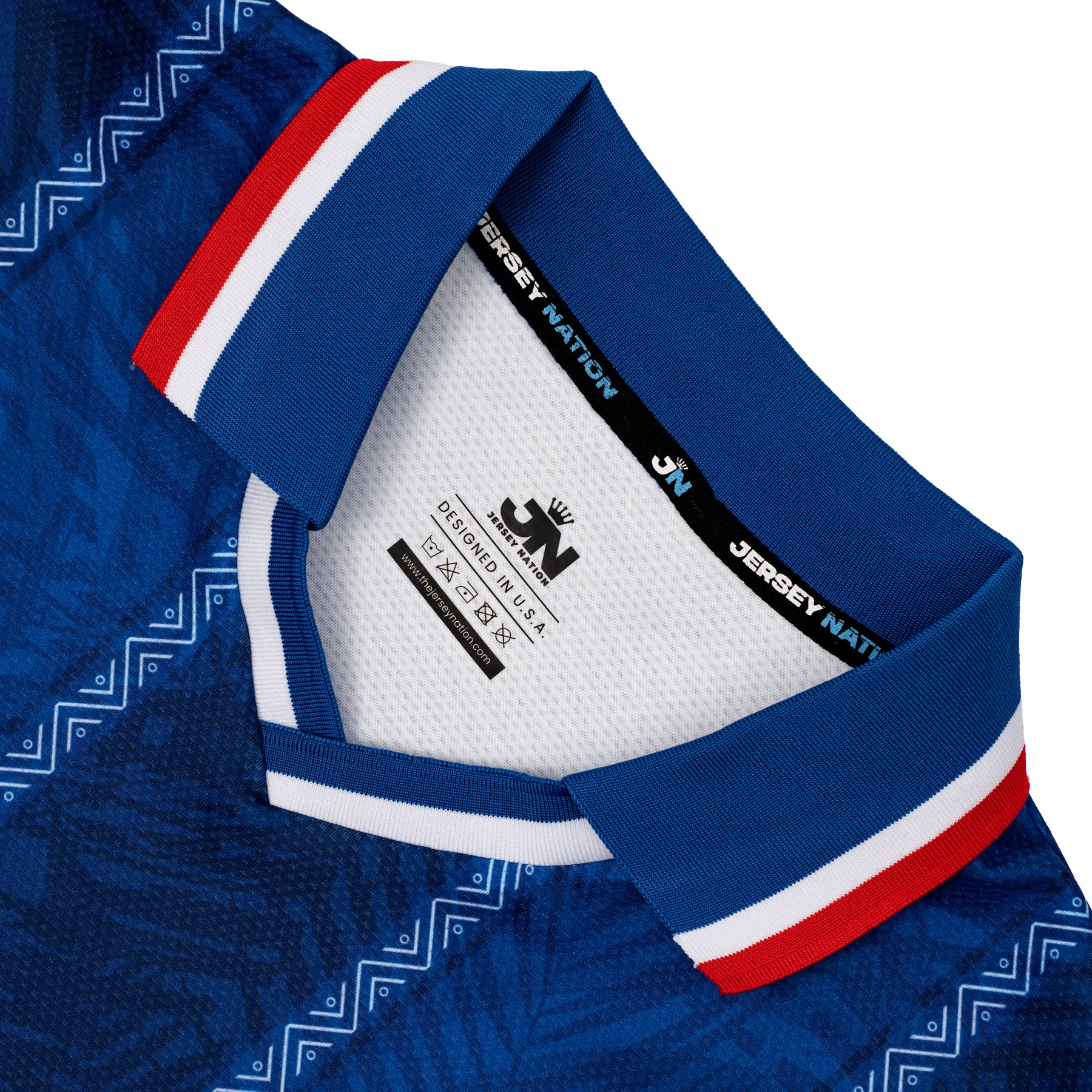 Dominican Republic Heritage Retro Custom Blue Football Jersey Throwback Collar Closeup Soccer World Shirt