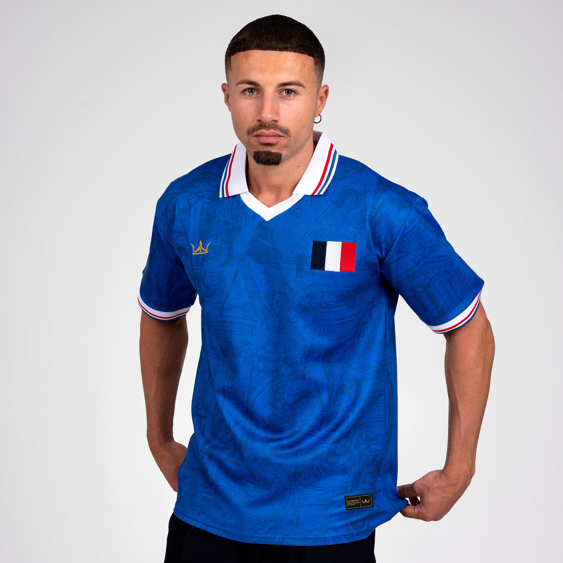 France Heritage Retro Custom Football Jersey World Shirt Blue Side