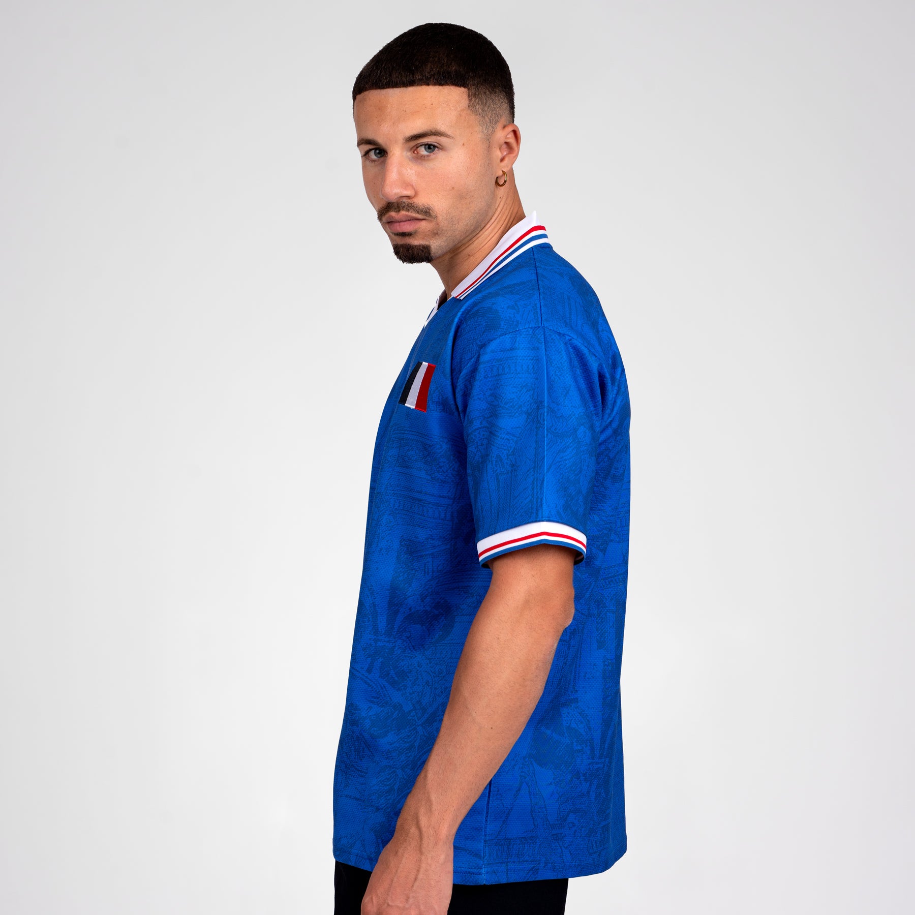 France Heritage Retro Custom Football Jersey World Shirt Blue Side Sleeves