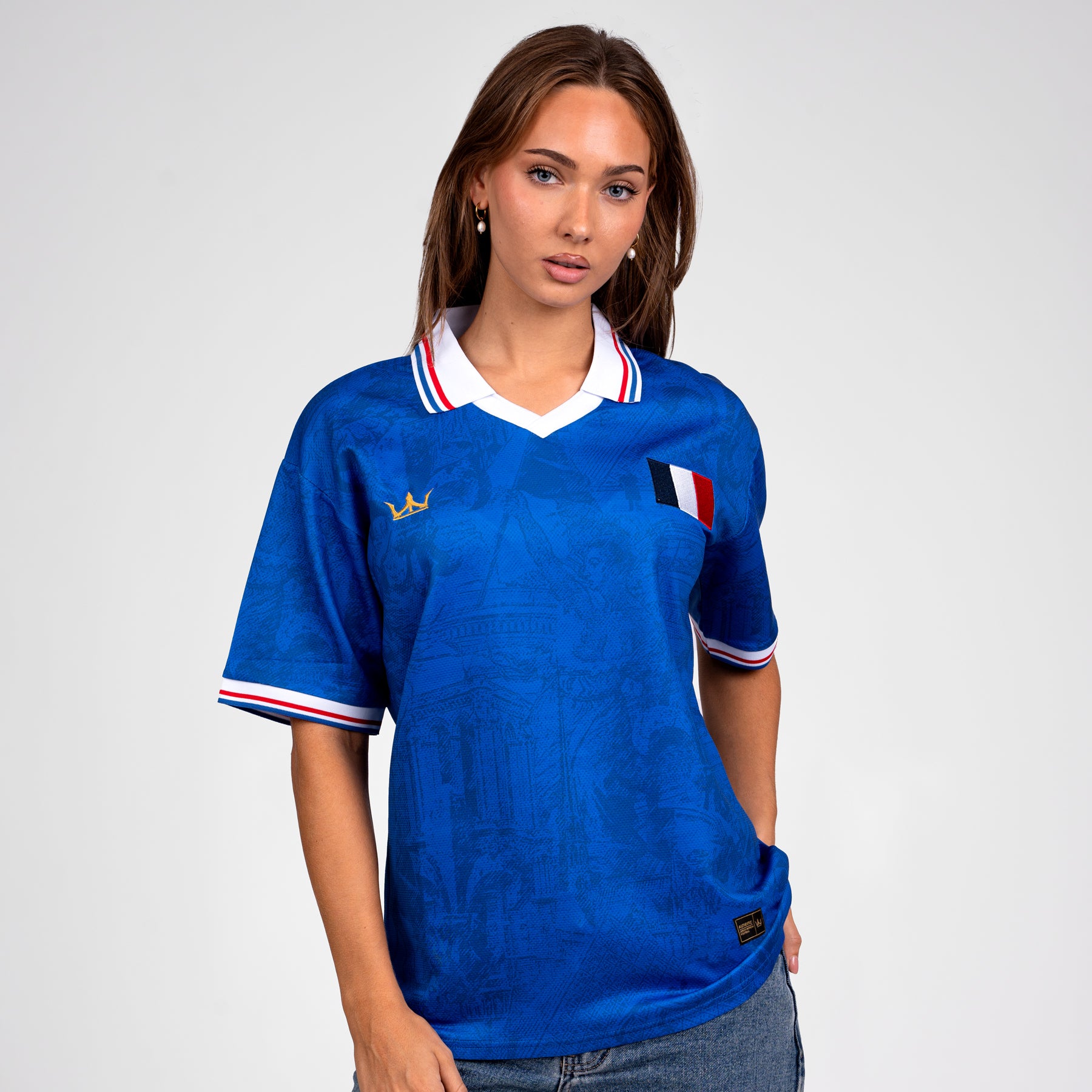 France Heritage Retro Custom Football Jersey World Shirt Blue Womens