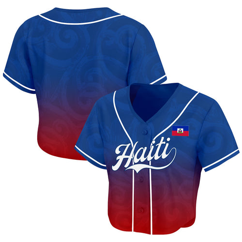 Haiti Heritage Cropped Baseball Jersey Blue-Red