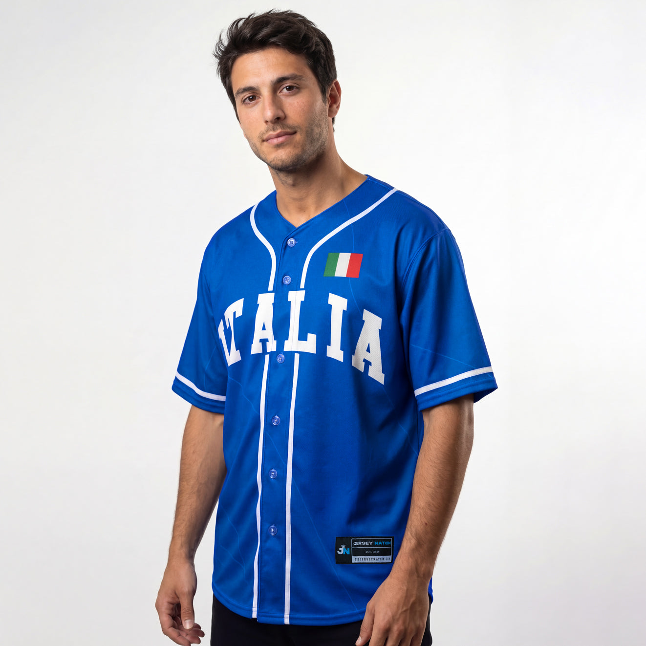 Italy Heritage Custom Baseball Blue Jersey Model Side