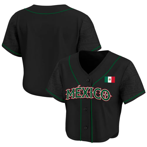 Mexico Heritage Cropped Baseball Jersey Black