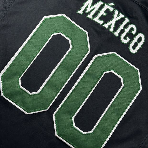 Mexico Heritage Black Custom American Football Jersey Embroidered Closeup Front