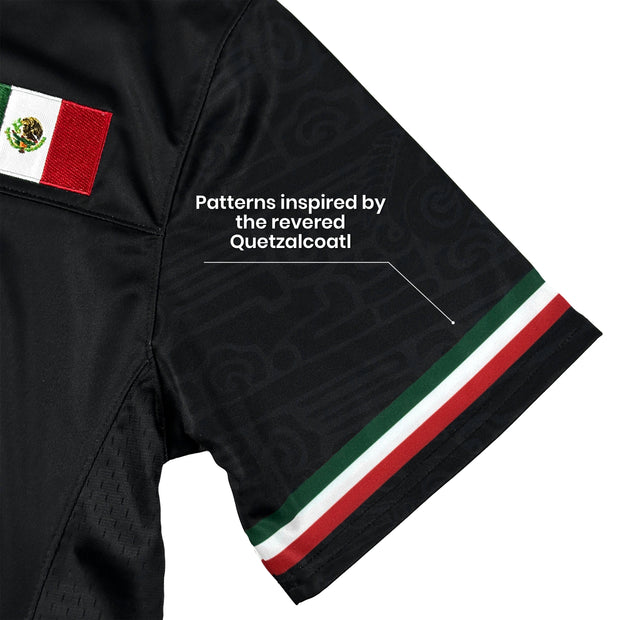 Mexico Heritage Black Custom American Football Jersey Embroidered Sleeves Quetzalcoatl Details