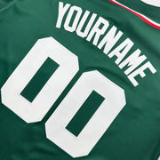 Mexico Heritage Custom Baseball Jersey Green Closeup Back Embroidered Customized 