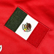 Mexico Heritage Custom Red Baseball Jersey Embroidered Flag Closeup