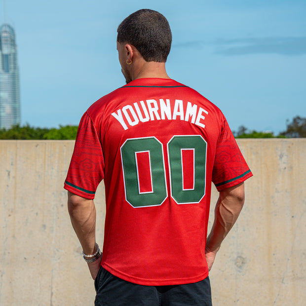 Mexico Heritage Custom Red Baseball Jersey Embroidered Model Back Customized  
