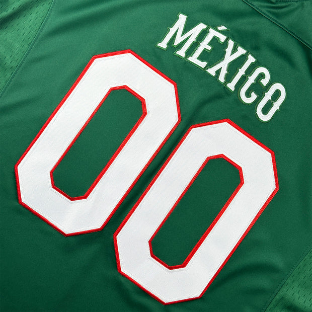 Mexico Heritage Green Custom American Football Jersey Embroidered Closeup Front