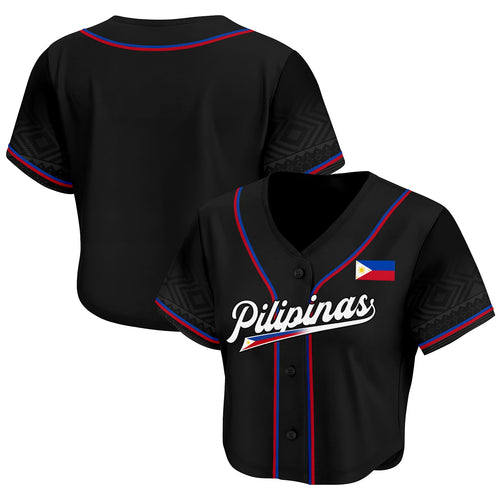 Philippines Heritage Cropped Baseball Jersey Black