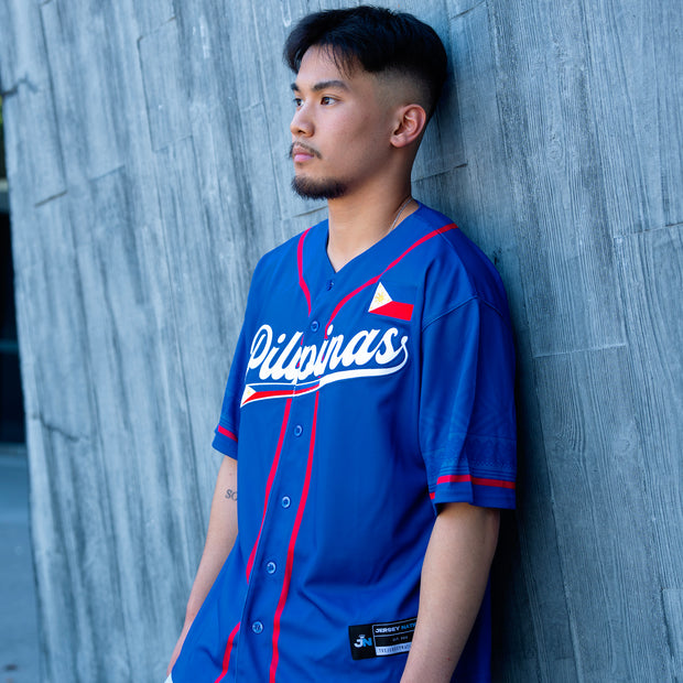 Philippines Heritage Custom Blue Baseball Jersey Model Styling Side