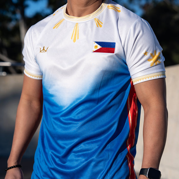 Philippines Heritage White Custom Football Jersey Closeup