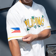 Philippines 'Sampaguita' White Custom Baseball Jersey Model Closeup Sleeves