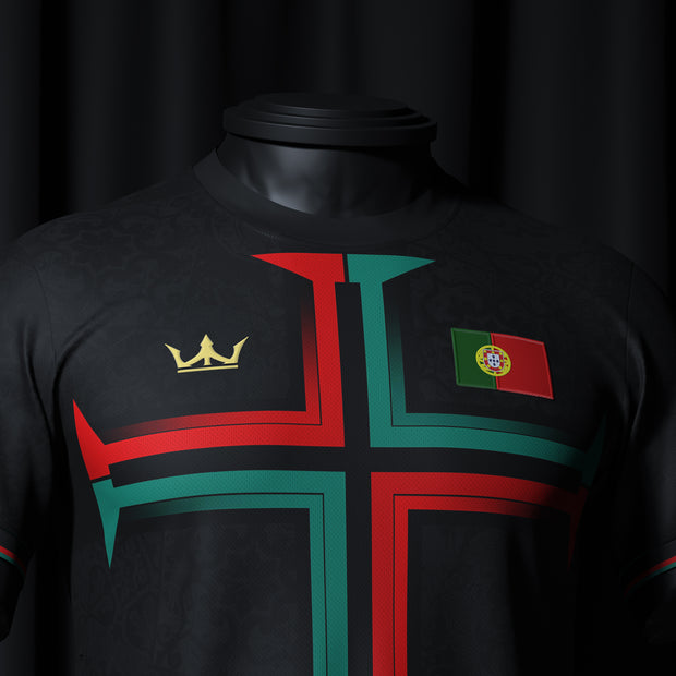 Portugal Heritage Custom Football Jersey Black Front Closeups
