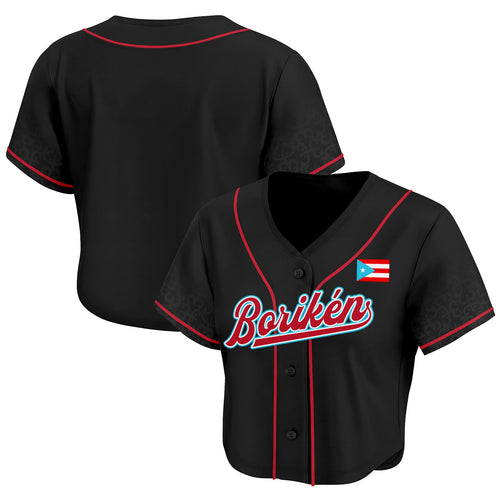 Puerto Rico Heritage Cropped Baseball Jersey Black Azul Celeste