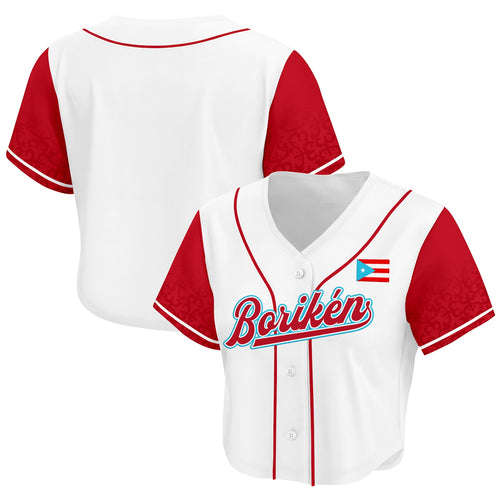 Puerto Rico Heritage Cropped Baseball Jersey White Azul Celeste