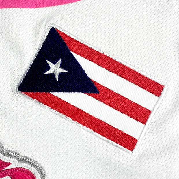 Puerto Rico White Pink Boriken Heritage Custom Baseball Jersey Embroidered Flag