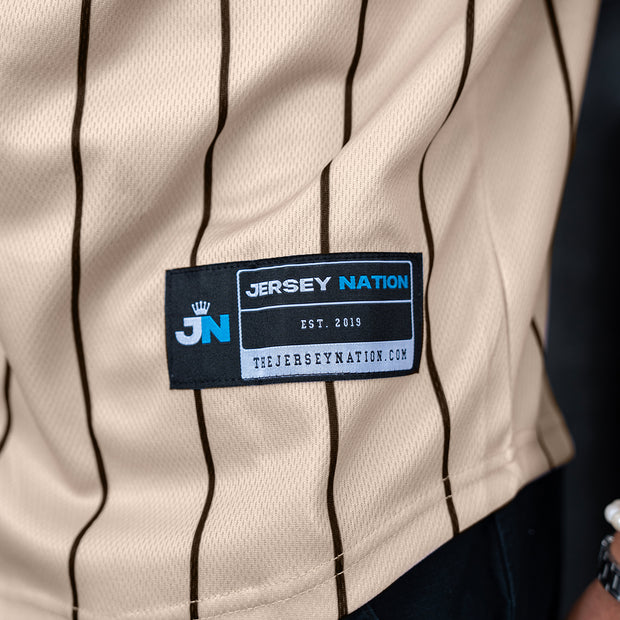 Puerto Rico Beige Navy Blue Boriken Heritage Custom Baseball Jersey Closeup Embroidery Jersey Nation