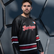 Puerto Rico Black Azul Celeste Heritage Custom Hockey Black Jersey Model Styling Side