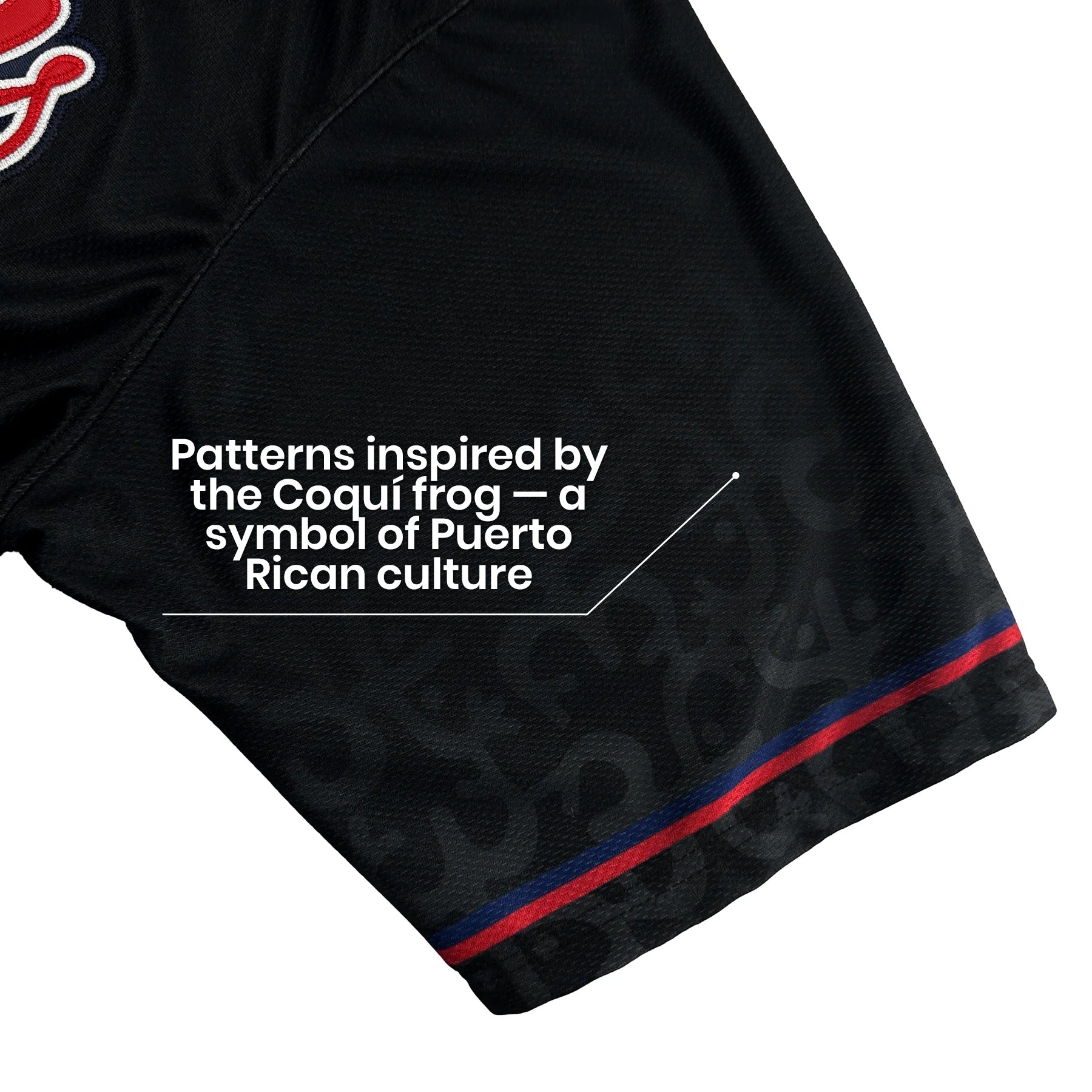 Puerto Rico Black Boriken Heritage Custom Baseball Jersey Closeup Sleeves Taino Coqui Frog  