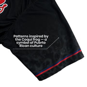 Puerto Rico Black Boriken Heritage Custom Baseball Jersey Closeup Sleeves Taino Coqui Frog  