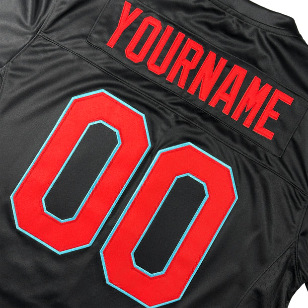 Puerto Rico Borinquen Heritage Black Azul Celeste Custom American Football Jersey Embroidered Back Customized Your Name and Number