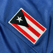 Puerto Rico Borinquen Heritage Navy Blue  Celeste Custom American Football Jersey Embroidered Closeup Flag