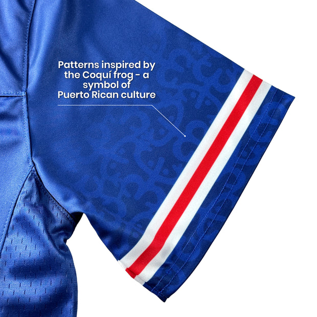 Puerto Rico Borinquen Heritage Navy Blue  Custom American Football Jersey Embroidered Sleeves Coqui Frog Details 