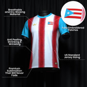 Puerto Rico Heritage Custom Football Jersey Soccer Azul Celeste Details