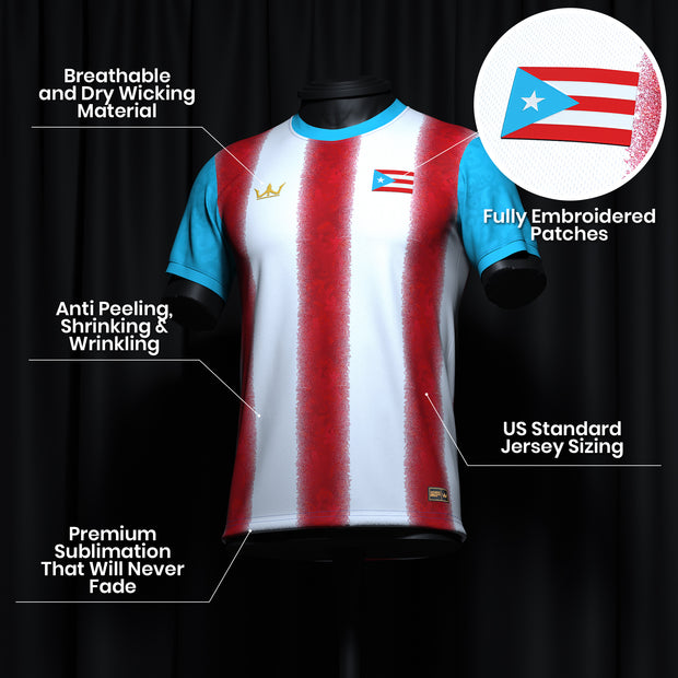 Puerto Rico Heritage Custom Football Jersey Soccer Azul Celeste Details