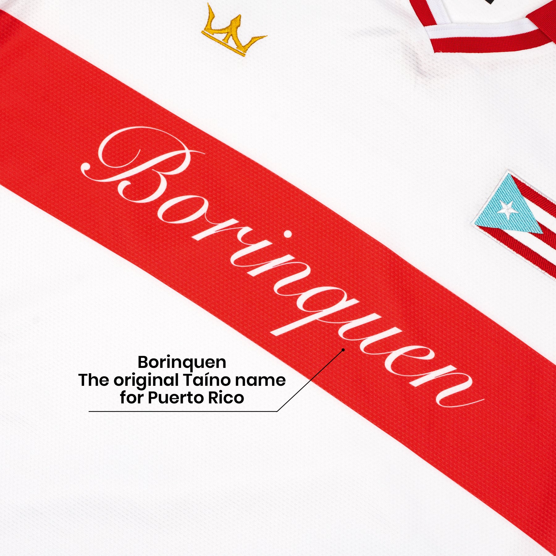 Puerto Rico Heritage Retro Custom White Football Jersey World Shirt Closeup 
