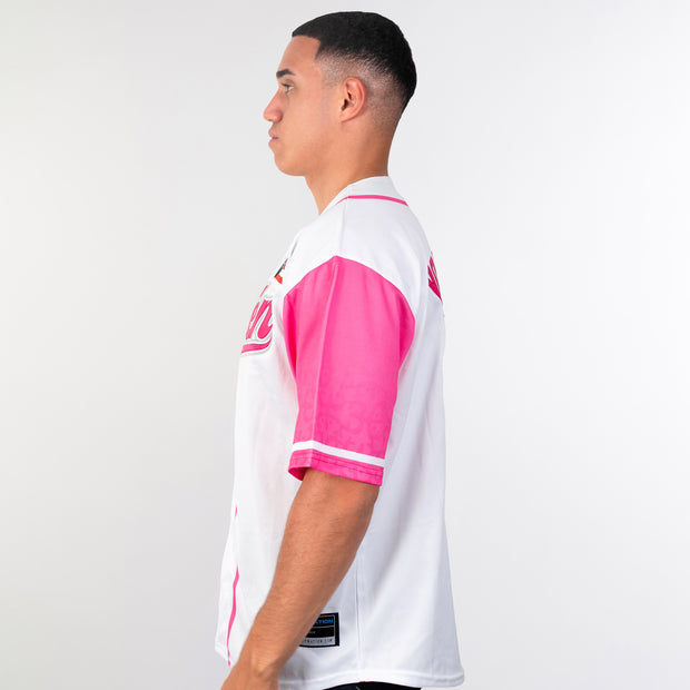 Puerto Rico White Pink Boriken Heritage Custom Baseball Jersey Sleeves Coqui Frog Taino Patterns Model